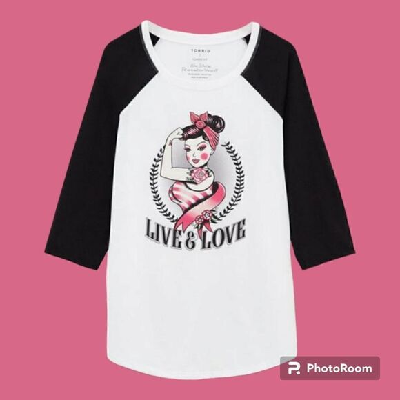 1X 14W 16W Torrid Breast Cancer Awareness Baseball Tee Live & Love Tattoo Octobe - Picture 1 of 7